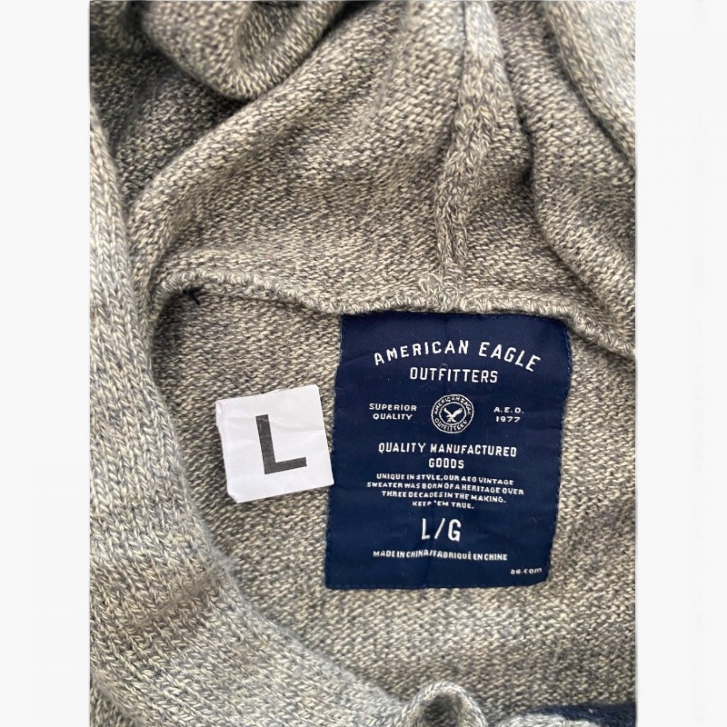 American Eagle Grey Southwestern Hooded Sweater — Size L / Pre-Owned