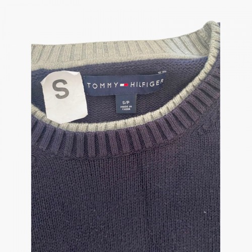 Tommy Hilfiger Navy Crewneck Stripe Sweater — Size S / Pre-Owned