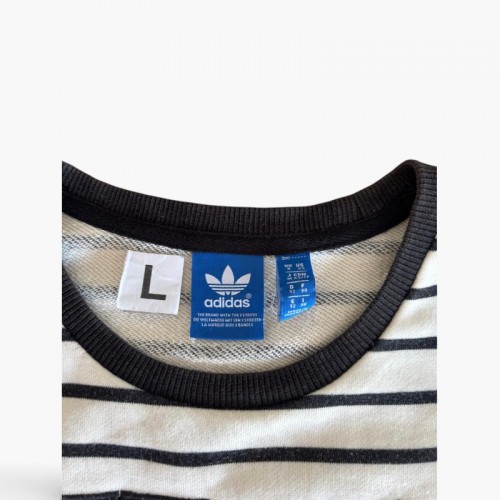 ADIDAS L COTTON-BLEND STRIPED GRAPHIC SWEATSHIRT / Pre-Owned