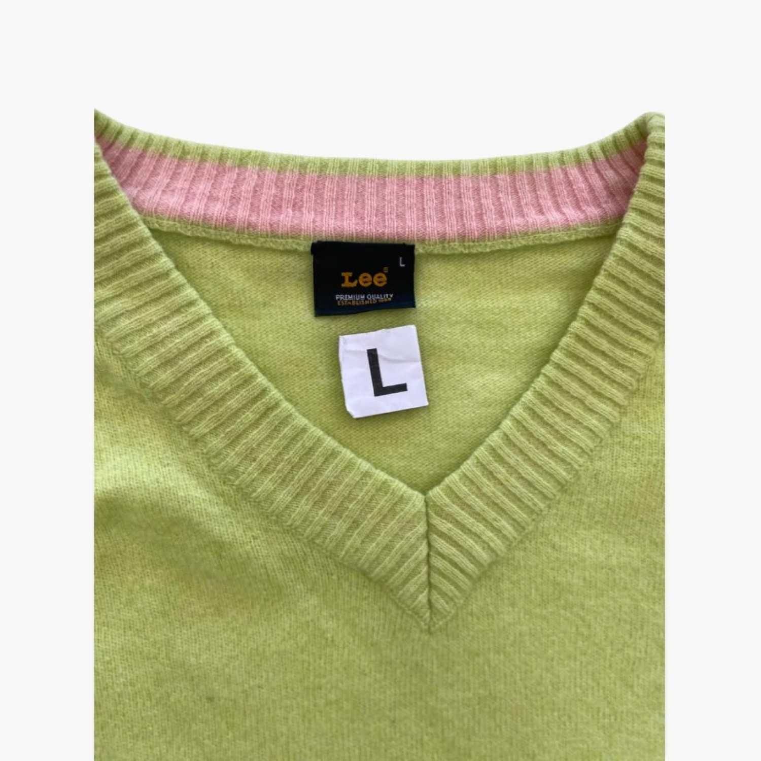 LEE L COTTON-BLEND V-NECK KNIT SWEATER / Pre-Owned