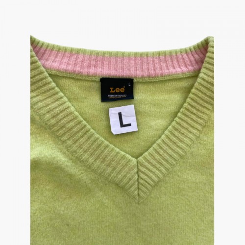 LEE L COTTON-BLEND V-NECK KNIT SWEATER / Pre-Owned