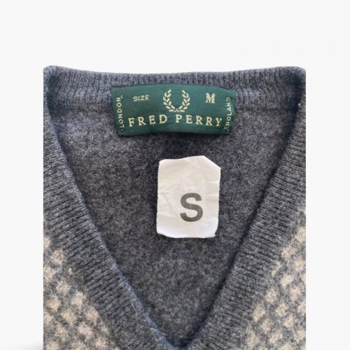 FRED PERRY M WOOL-BLEND PATTERNED V-NECK SWEATER VEST / Pre-Owned