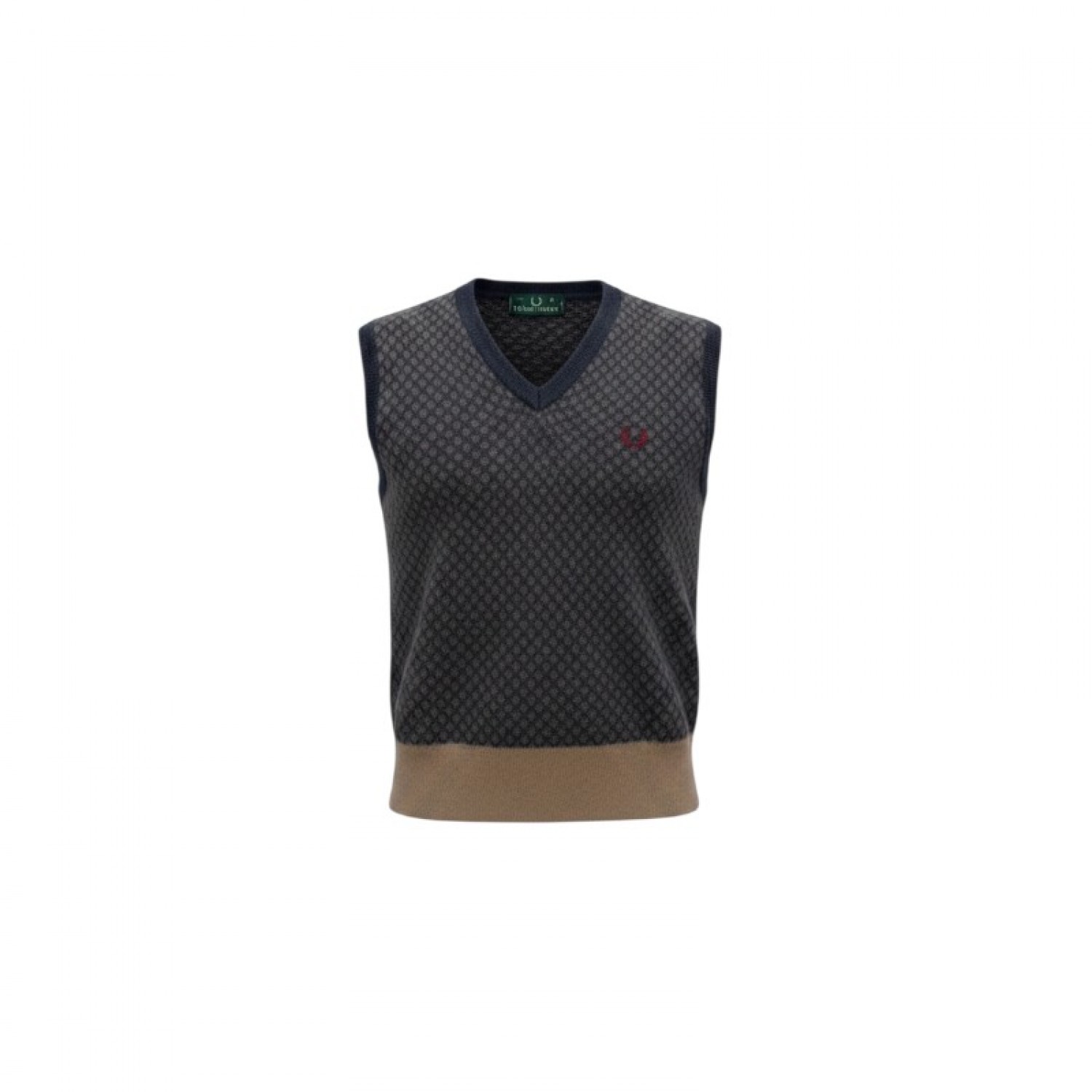 FRED PERRY M WOOL-BLEND PATTERNED V-NECK SWEATER VEST / Pre-Owned