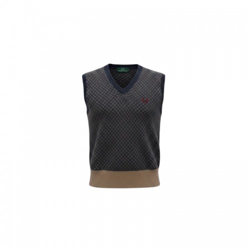 FRED PERRY M WOOL-BLEND PATTERNED V-NECK SWEATER VEST / Pre-Owned