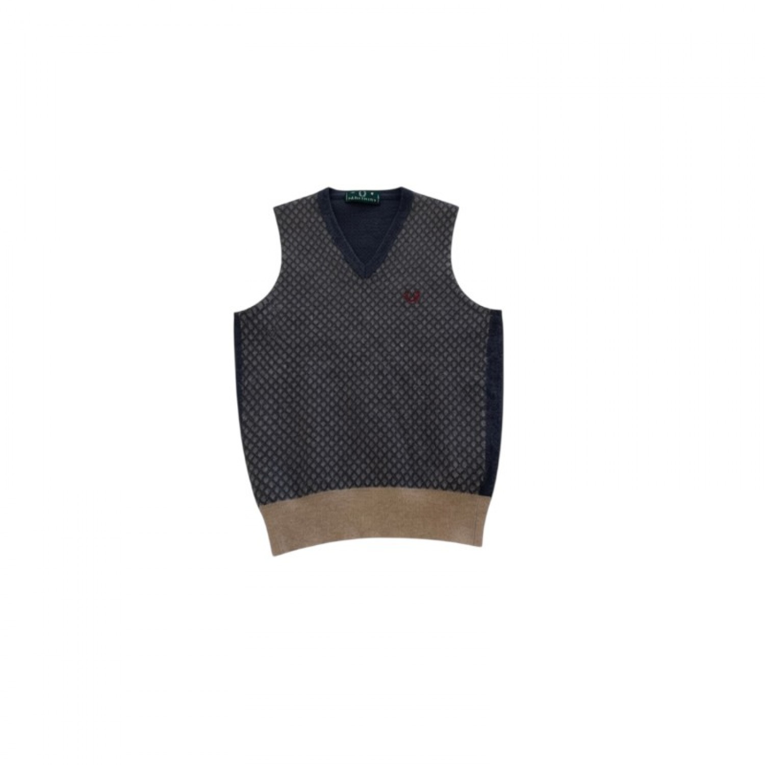 FRED PERRY M WOOL-BLEND PATTERNED V-NECK SWEATER VEST / Pre-Owned