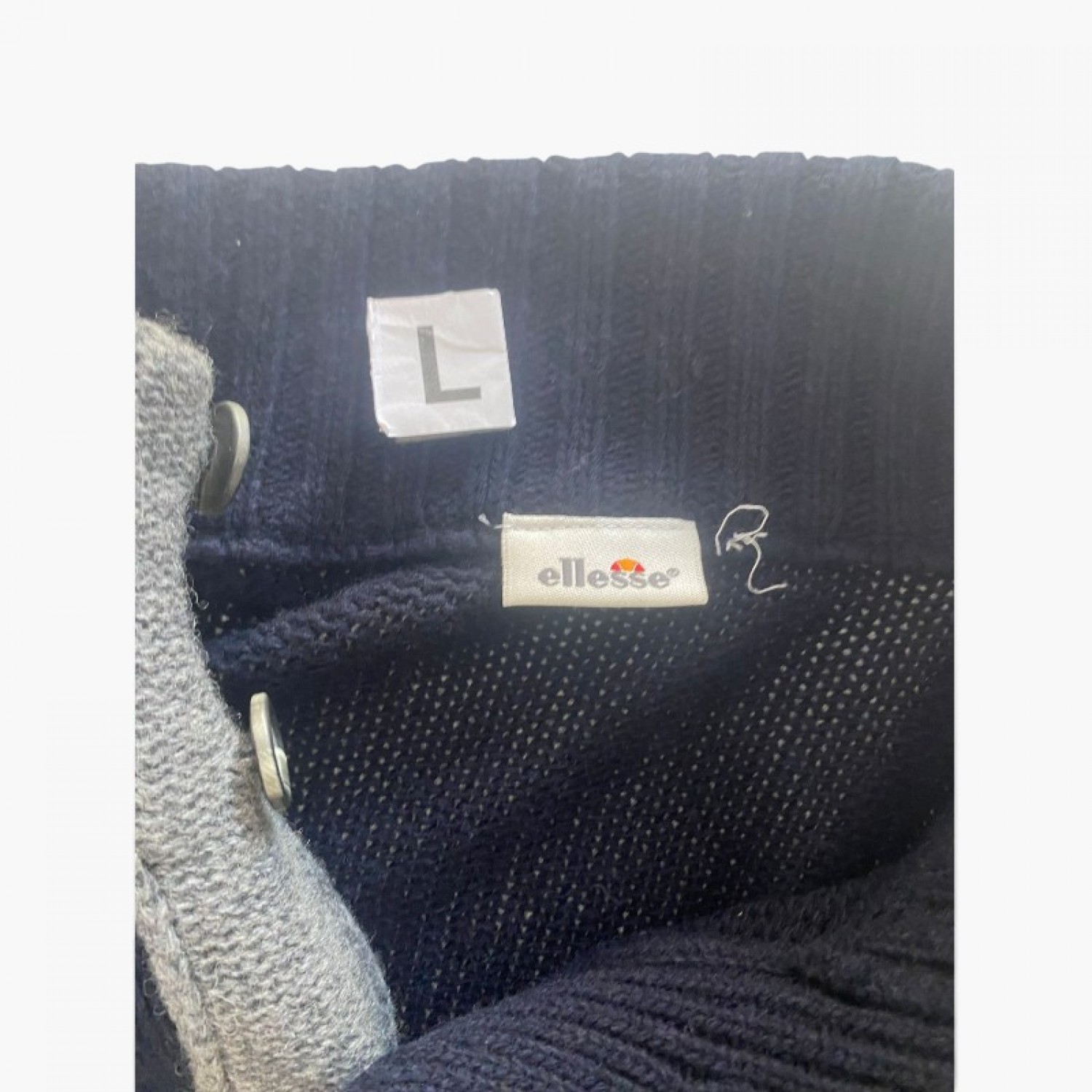Ellesse Navy Button-Neck Knit Sweater — Size L / Pre-Owned