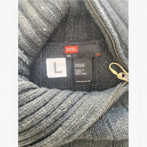 Diesel Dark Grey Wool Zip-Neck Sweater — Size L / Pre-Owned
