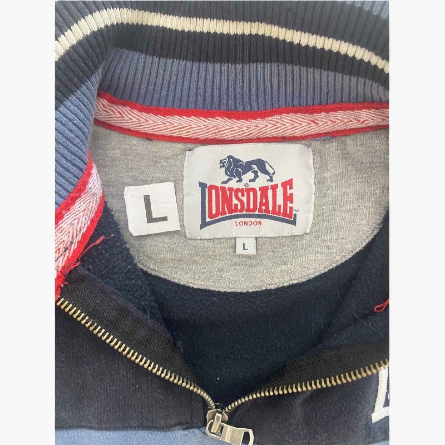 Lonsdale London Navy & White Quarter-Zip Sweatshirt — Size L / Pre-Owned