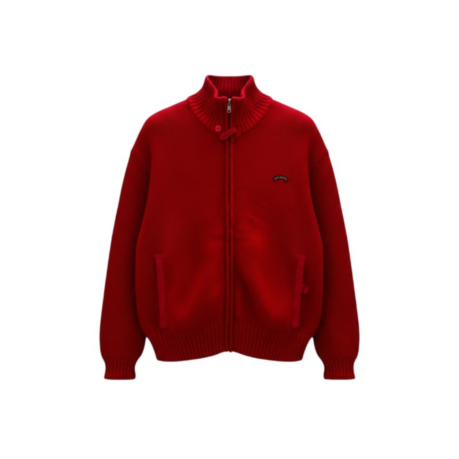 Red Full-Zip High-Collar Knit Cardigan — Size XXL / Pre-Owned