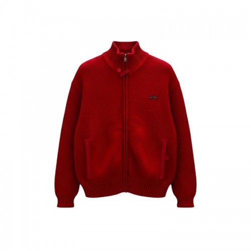 Red Full-Zip High-Collar Knit Cardigan — Size XXL / Pre-Owned