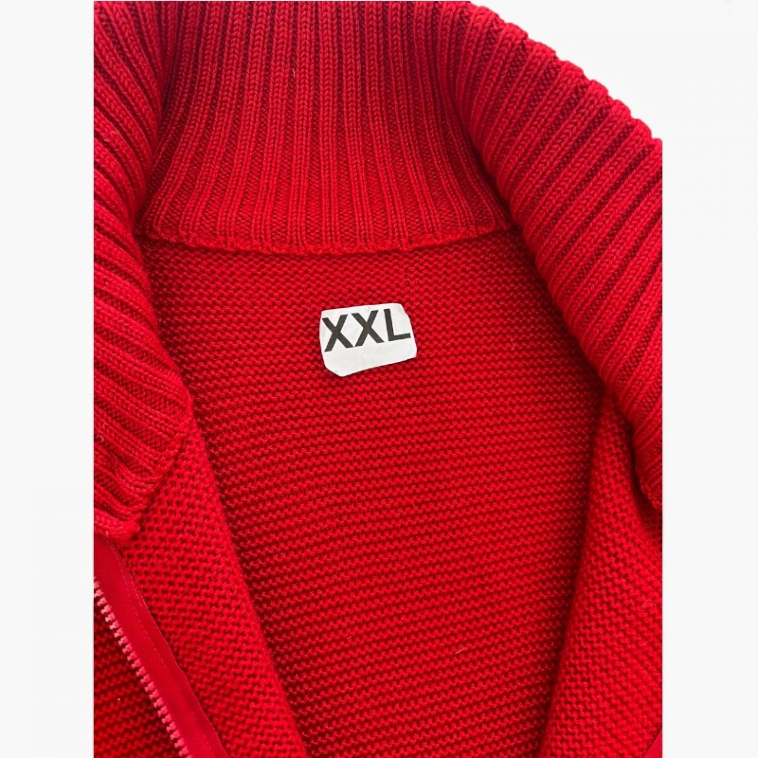 Red Full-Zip High-Collar Knit Cardigan — Size XXL / Pre-Owned