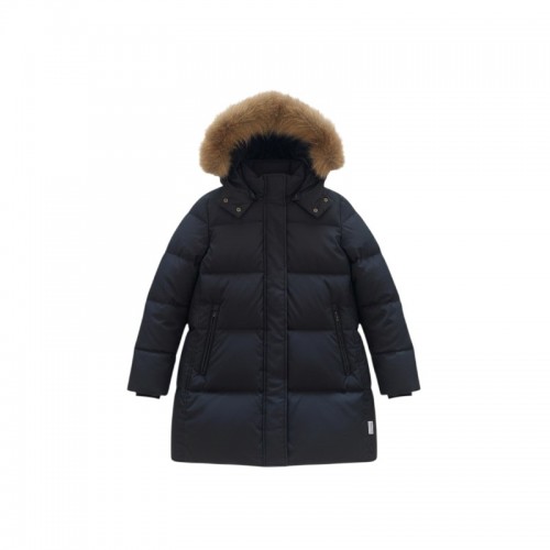 napapijri Black Long Hooded Puffer Coat with Faux-Fur Trim / Pre-Owned