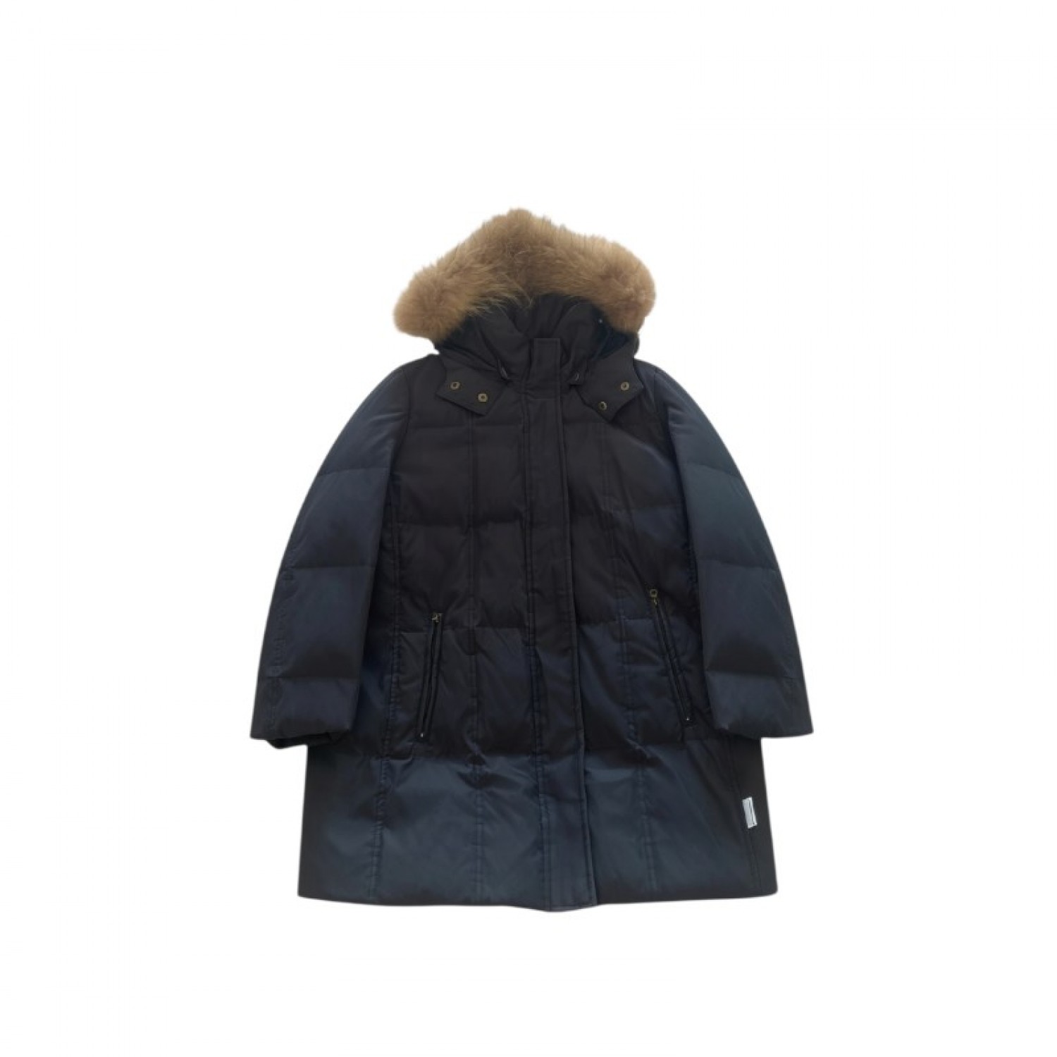napapijri Black Long Hooded Puffer Coat with Faux-Fur Trim / Pre-Owned