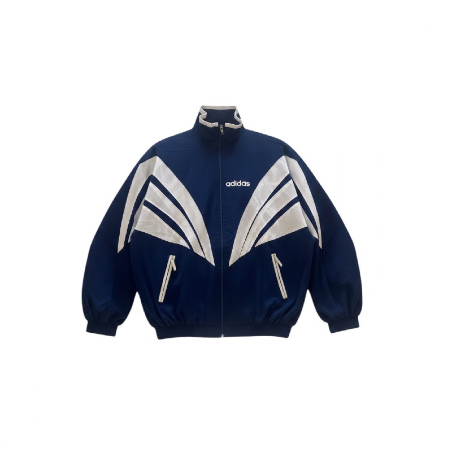 Adidas Navy & White Retro Geometric Track Jacket — Size L / Pre-Owned