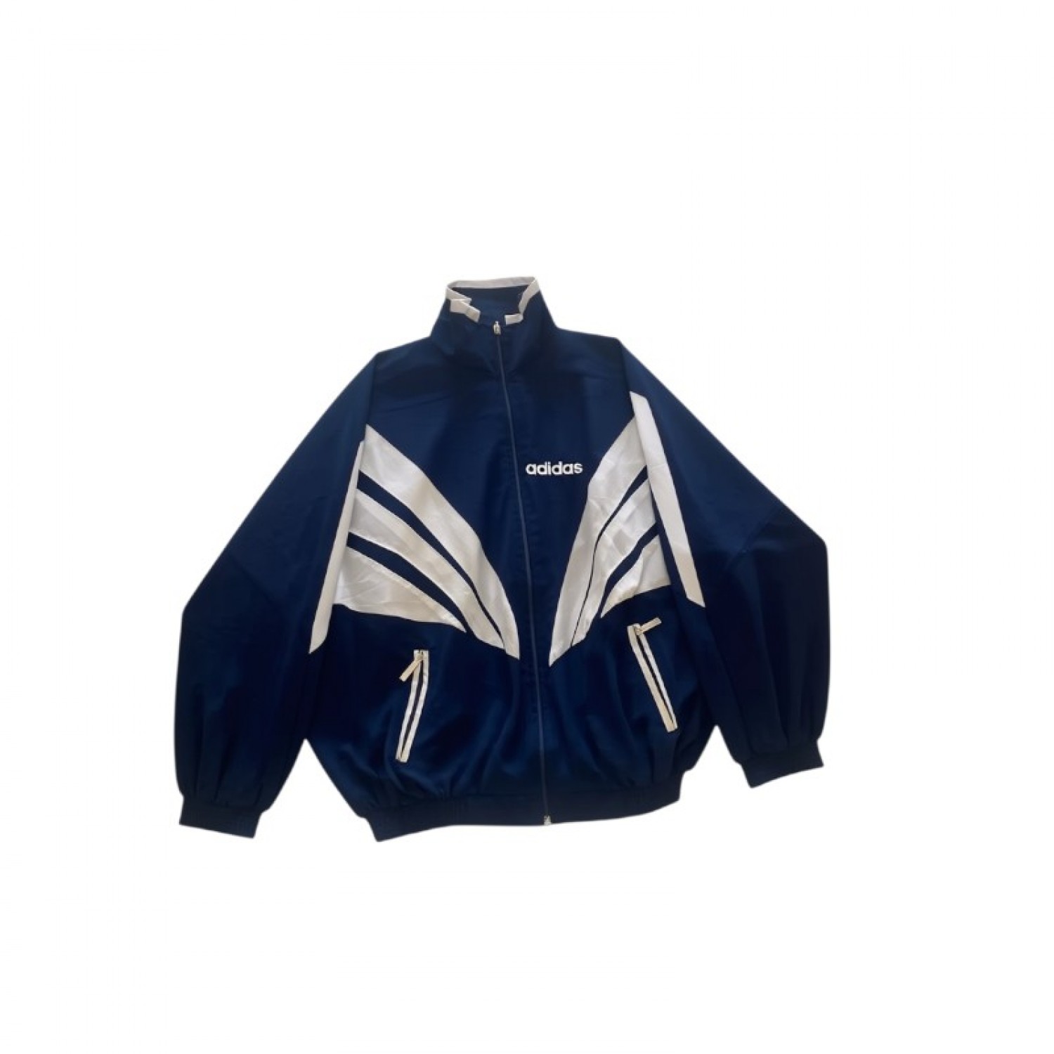 Adidas Navy & White Retro Geometric Track Jacket — Size L / Pre-Owned
