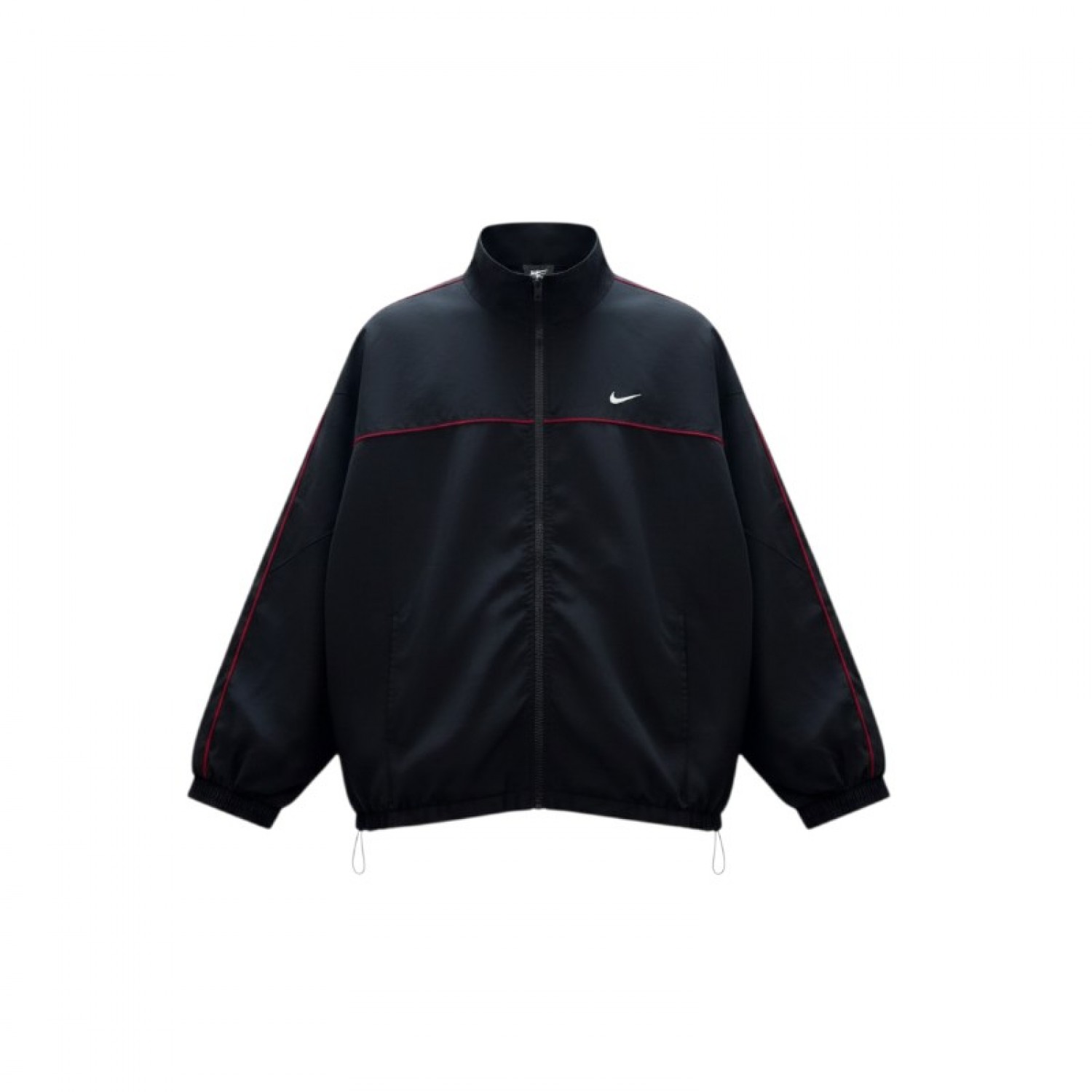 NIKE Black Windbreaker Track Jacket with Red Piping — Size L / Pre-Owned