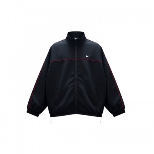 NIKE Black Windbreaker Track Jacket with Red Piping — Size L / Pre-Owned