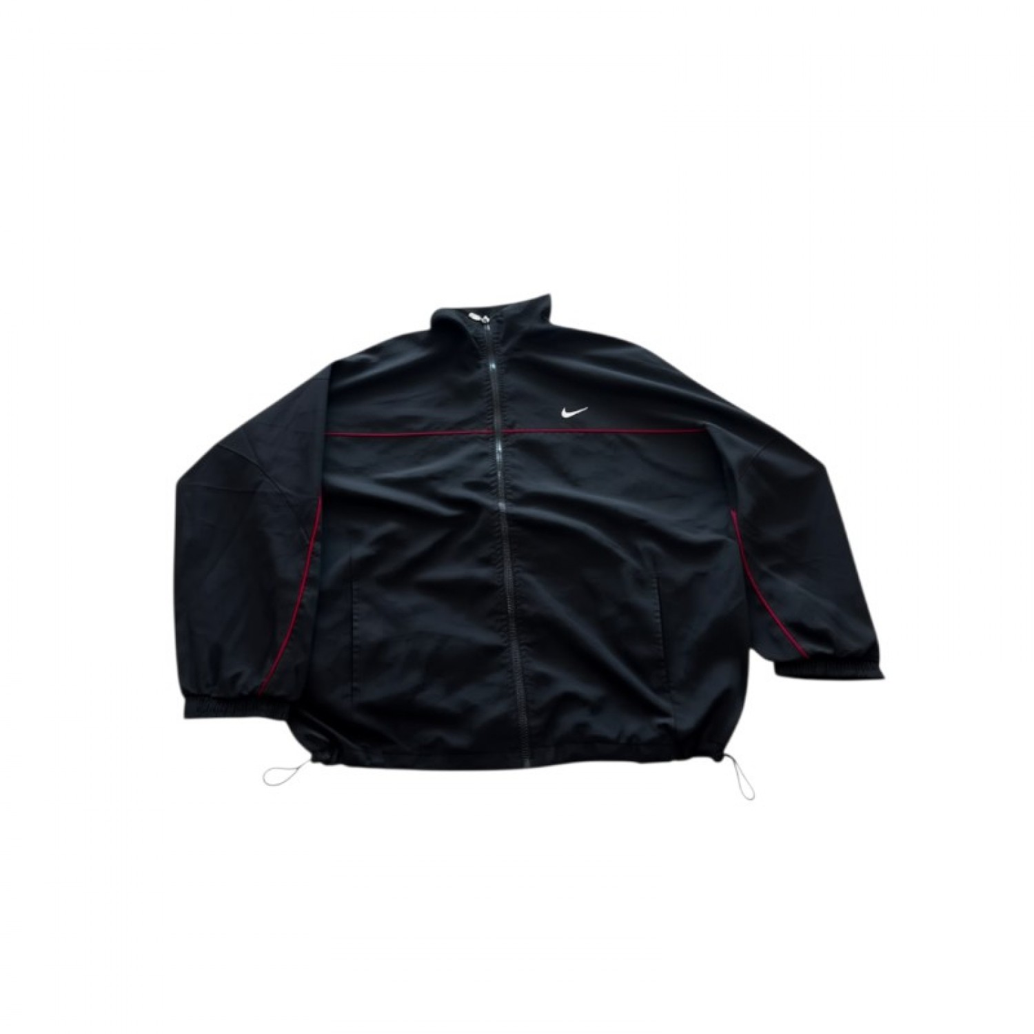 NIKE Black Windbreaker Track Jacket with Red Piping — Size L / Pre-Owned
