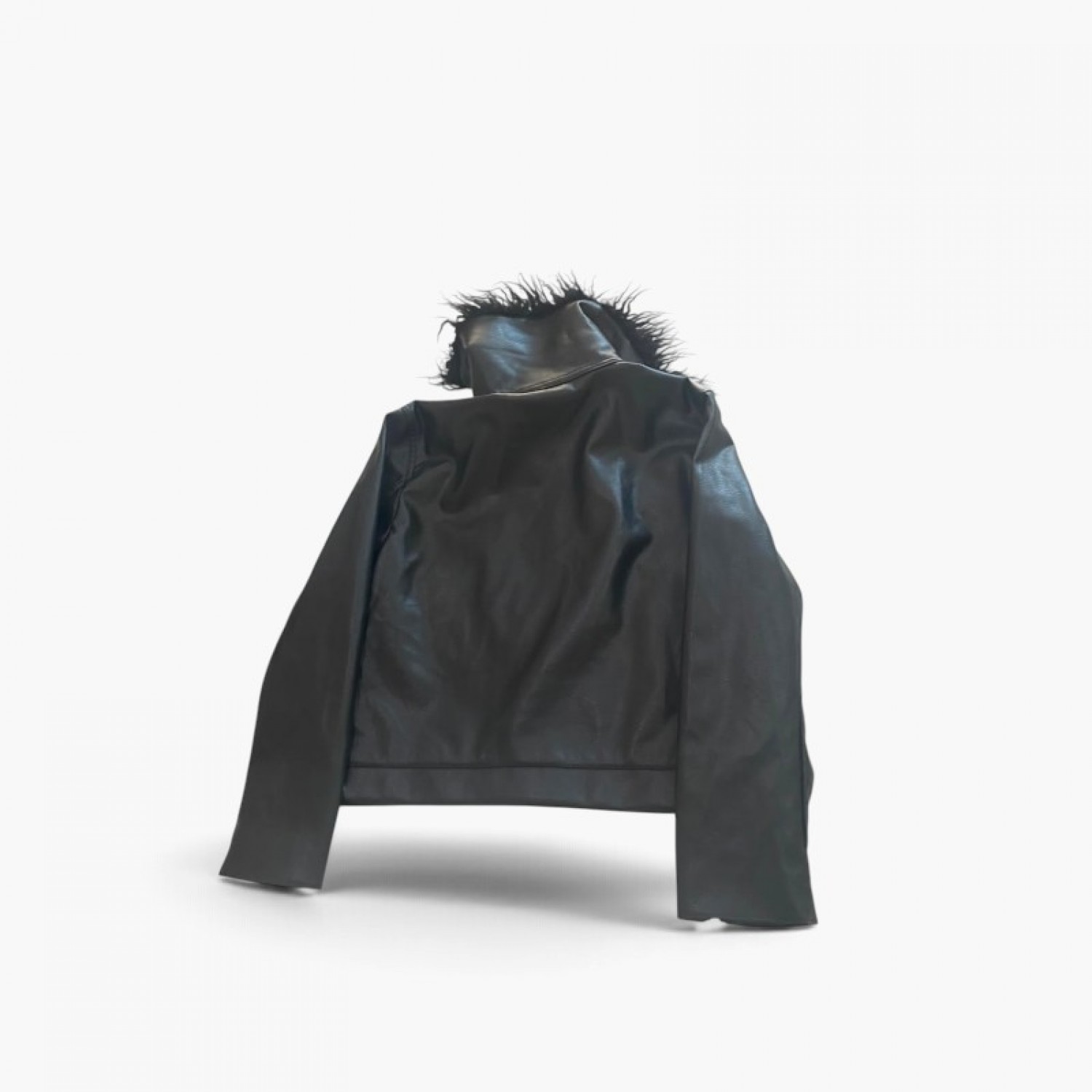 Black Faux Leather Jacket with Faux-Fur Collar / Pre-Owned