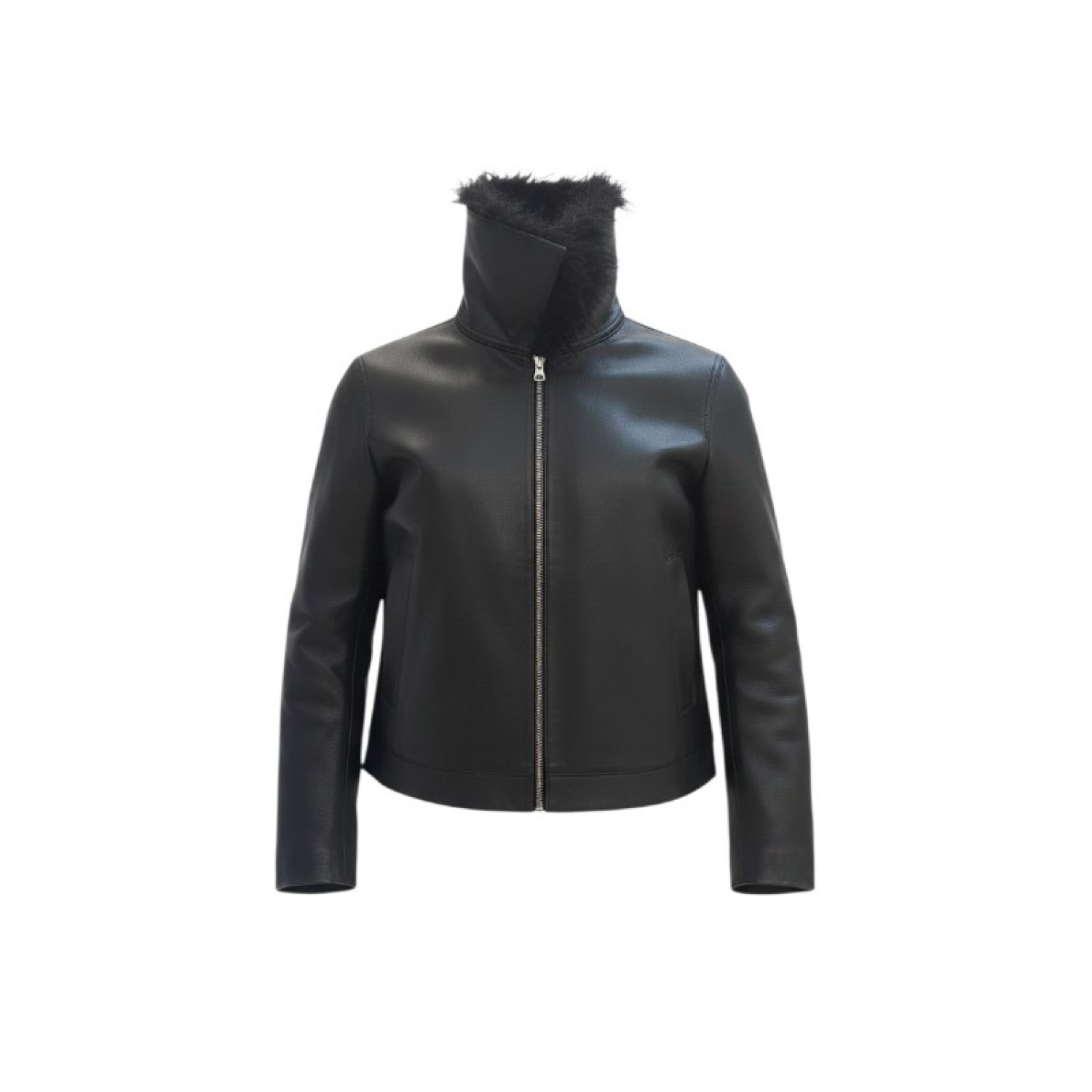 Black Faux Leather Jacket with Faux-Fur Collar / Pre-Owned