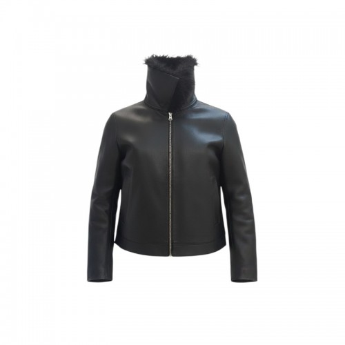 Black Faux Leather Jacket with Faux-Fur Collar / Pre-Owned