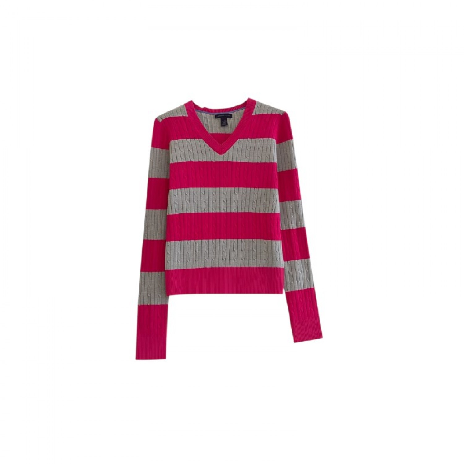 Tommy Hilfiger Striped Cable Knit V-Neck Sweater — XS / Pre-Owned