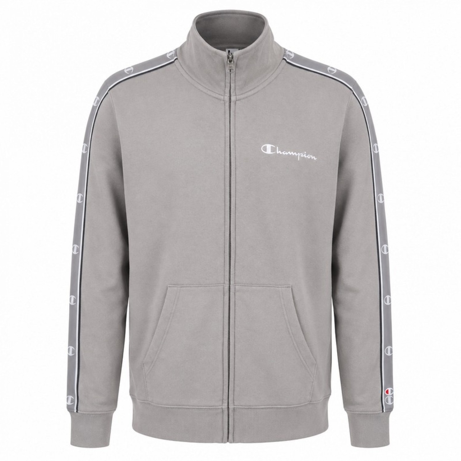 Champion Logo Tape Full Zip Track Jacket – Grey – Large / Pre-Owned