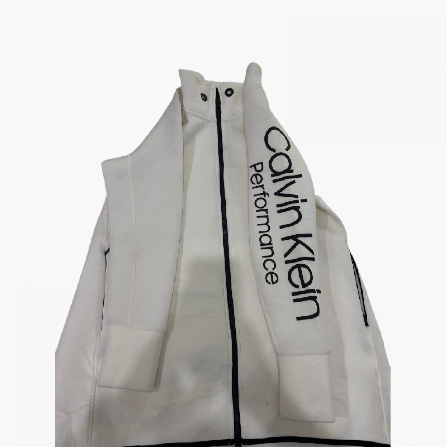 Calvin Klein Performance Long Zip Jacket Εκρού / Λευκό – Μαύρες Λεπτομέρειες / Pre-Owned