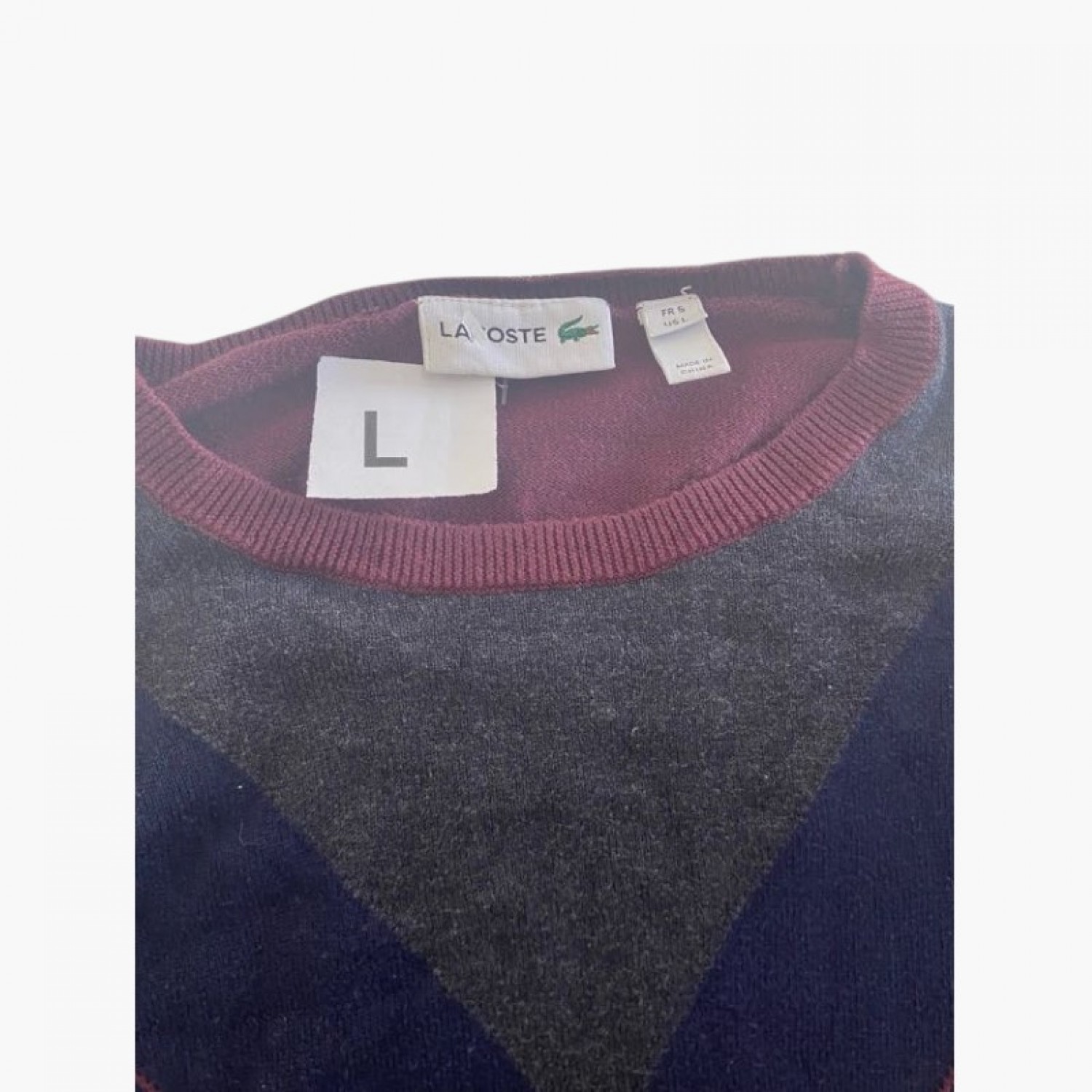 Lacoste Ανδρικό Πουλόβερ Argyle Μπορντό Navy / Pre-Owned