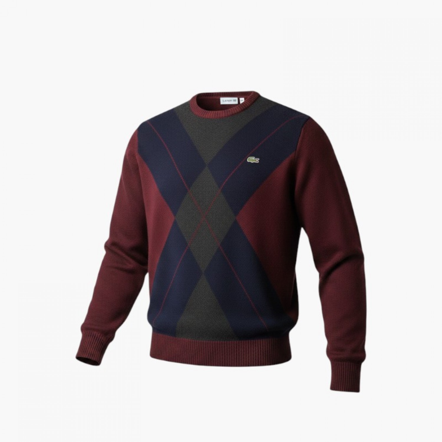 Lacoste Ανδρικό Πουλόβερ Argyle Μπορντό Navy / Pre-Owned