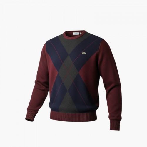 Lacoste Ανδρικό Πουλόβερ Argyle Μπορντό Navy / Pre-Owned