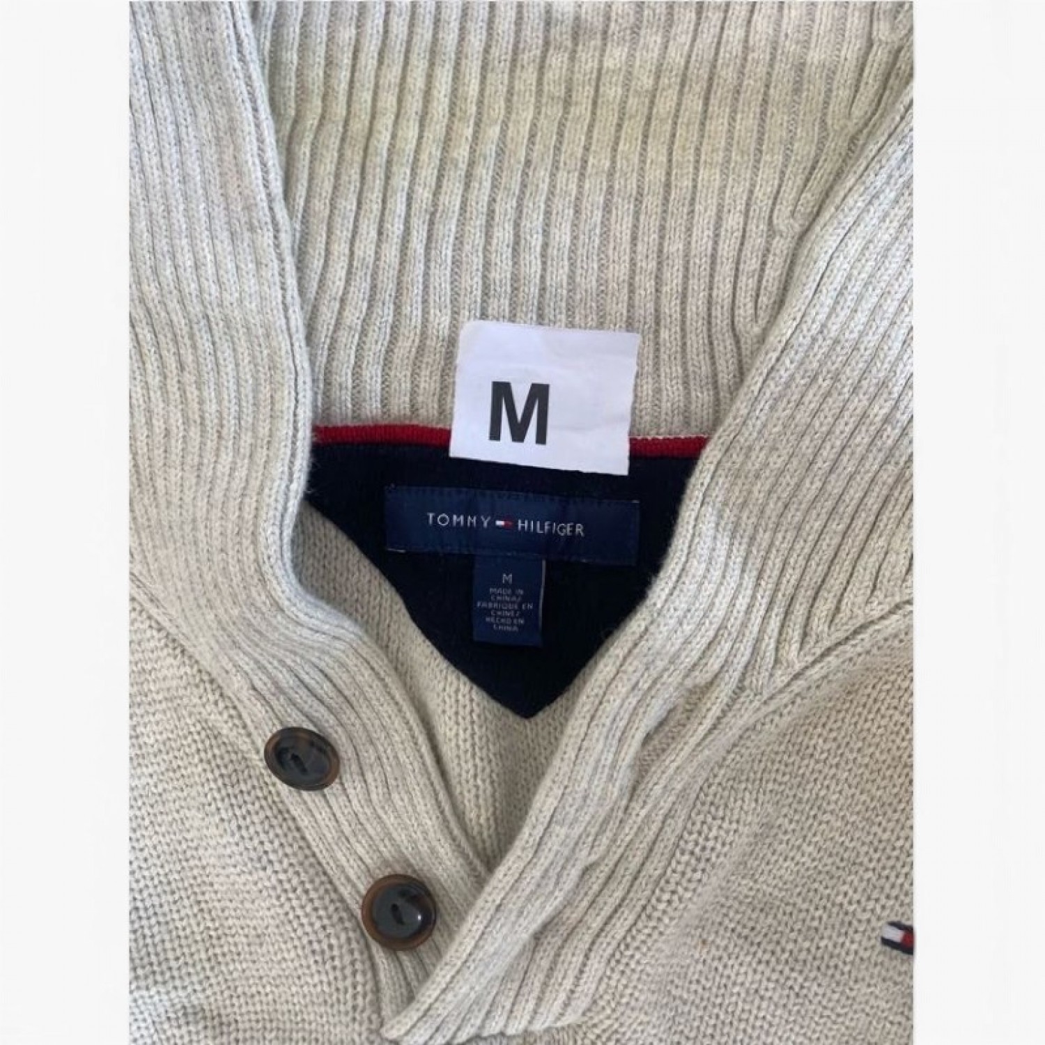 Tommy Hilfiger Πλεκτό Πουλόβερ με Shawl Collar – Εκρού / Pre-Owned