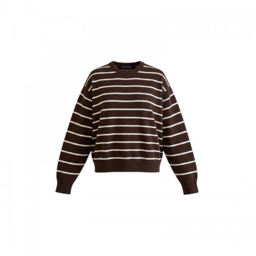 Tommy Hilfiger Ριγέ Crew Neck Πουλόβερ – Καφέ / Εκρού / Pre-Owned