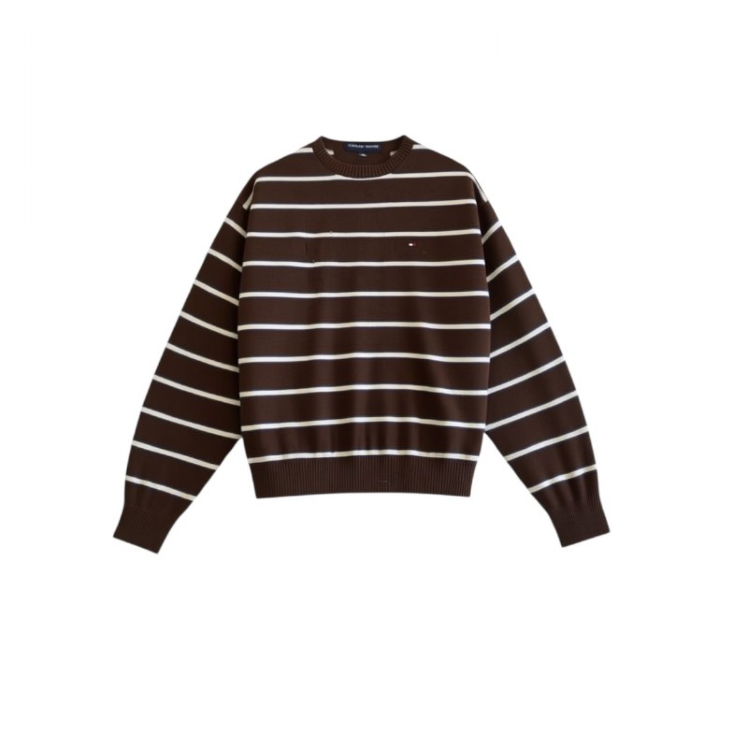 Tommy Hilfiger Ριγέ Crew Neck Πουλόβερ – Καφέ / Εκρού / Pre-Owned