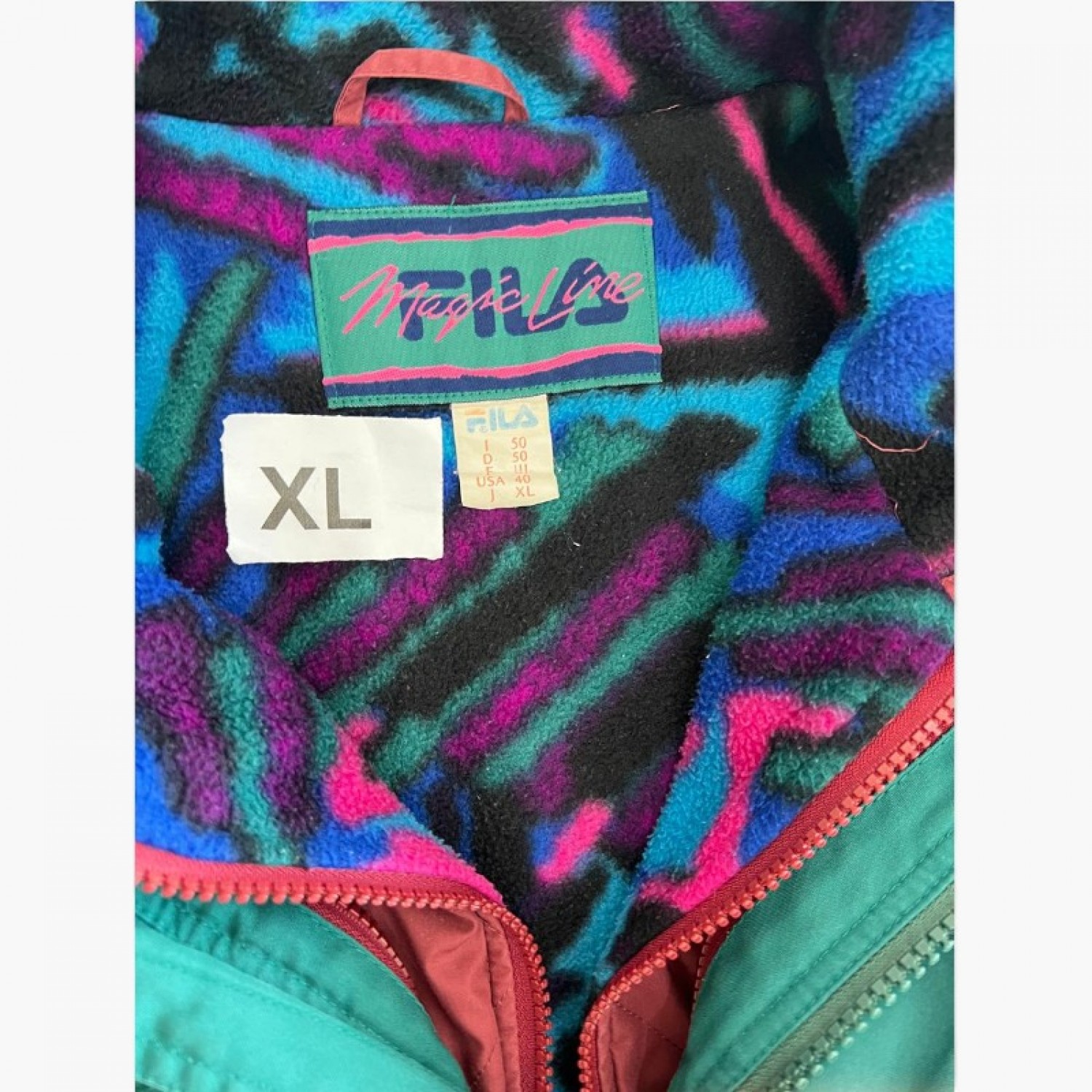 FILA Magic Line Vintage Jacket – Πράσινο / Πολύχρωμο Fleece – XL / Pre-Owned