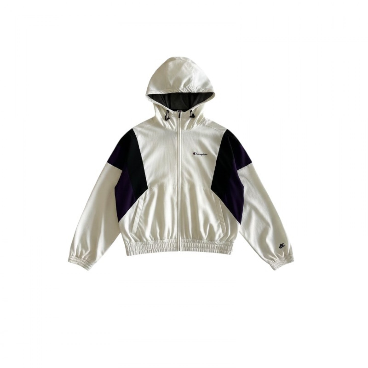 Champion Vintage Hooded Windbreaker – Λευκό / Μαύρο / Μωβ – M / Pre-Owned