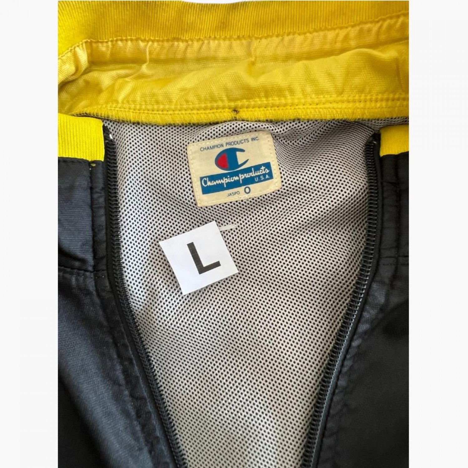 Champion Vintage Hooded Windbreaker – Μαύρο / Κίτρινο – L / Pre-Owned