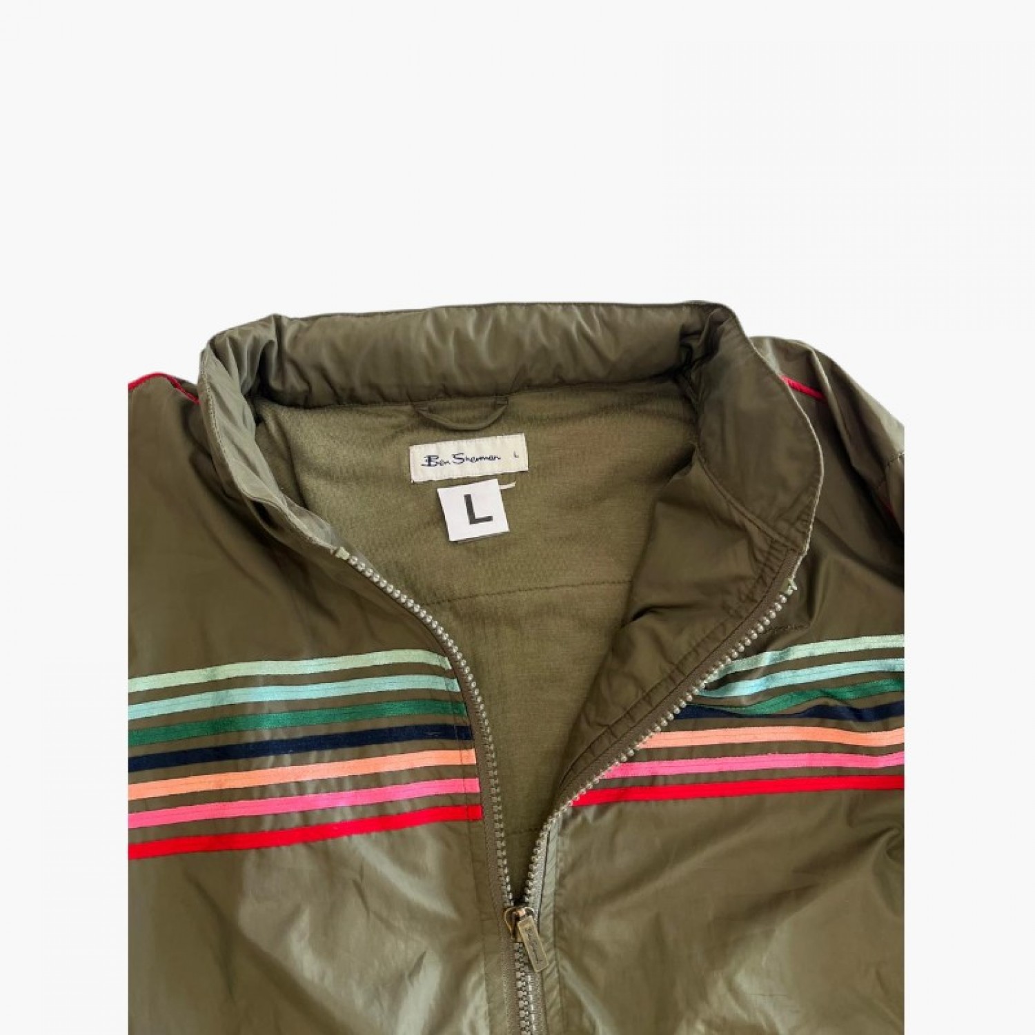 Ben Sherman Striped Bomber Jacket – Χακί – L / Pre-Owned