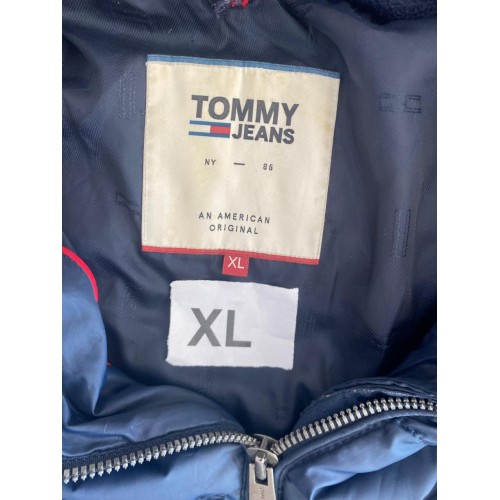 Tommy Jeans Μπλε Puffer Jacket με Γούνινη Κουκούλα – XL / Pre-Owned
