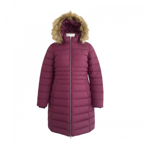 Hilfiger Denim Μακρύ Puffer Μπουφάν Μπορντό με Γούνινη Κουκούλα – XL / Pre-Owned
