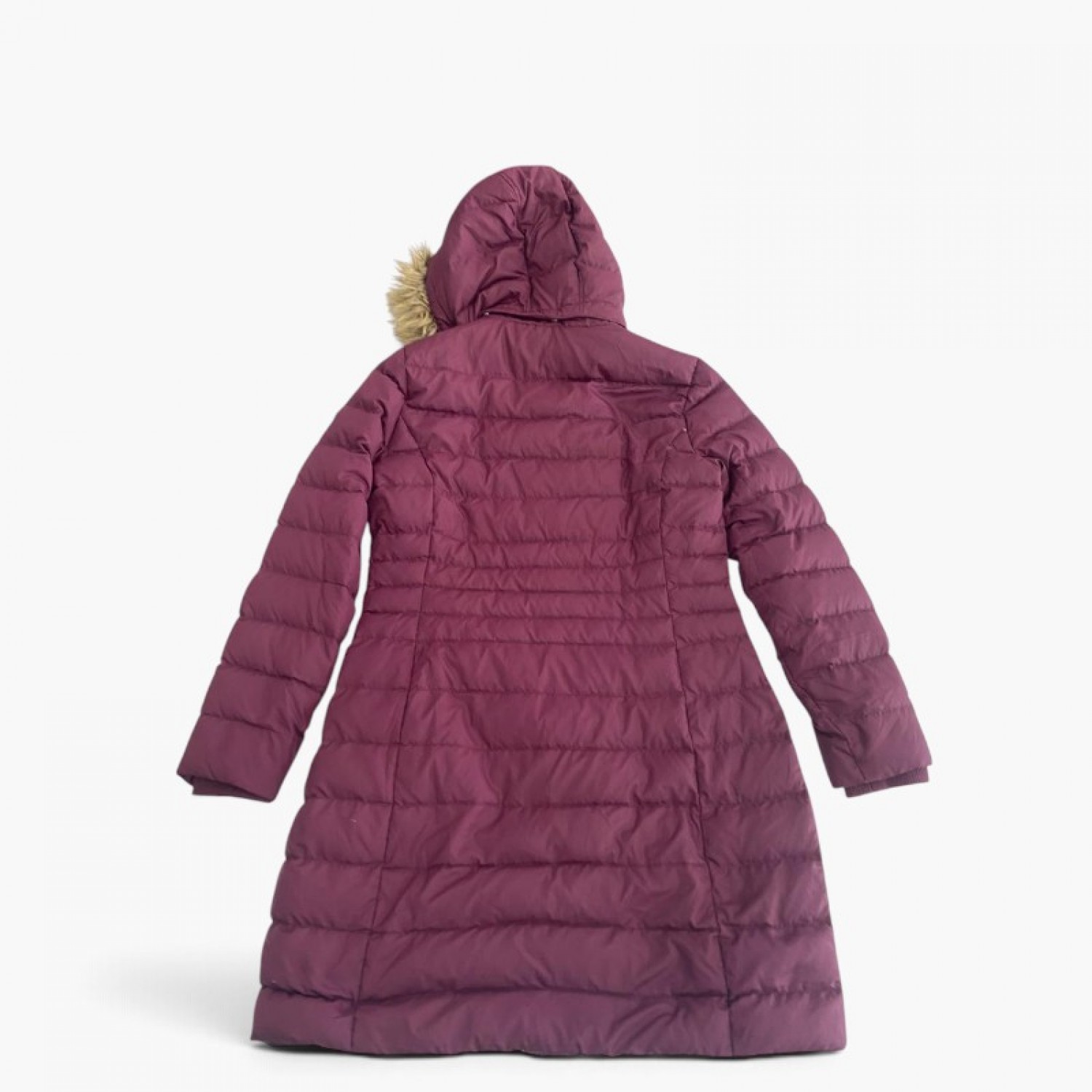 Hilfiger Denim Μακρύ Puffer Μπουφάν Μπορντό με Γούνινη Κουκούλα – XL / Pre-Owned