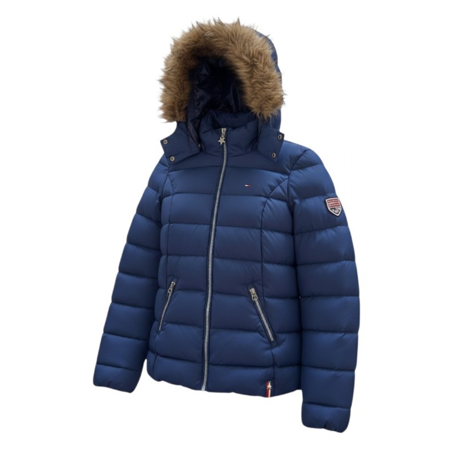Hilfiger Denim Μπλε Puffer Μπουφάν με Γούνινη Κουκούλα – Μέγεθος M / Pre-Owned