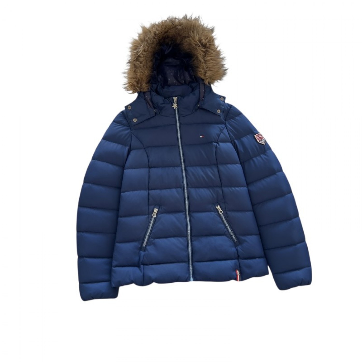 Hilfiger Denim Μπλε Puffer Μπουφάν με Γούνινη Κουκούλα – Μέγεθος M / Pre-Owned