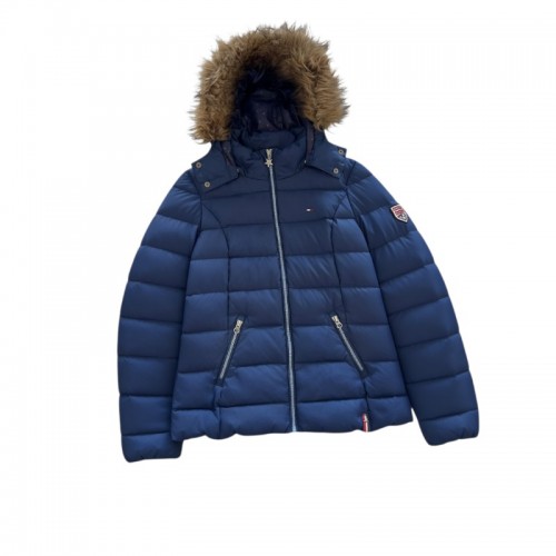 Hilfiger Denim Μπλε Puffer Μπουφάν με Γούνινη Κουκούλα – Μέγεθος M / Pre-Owned