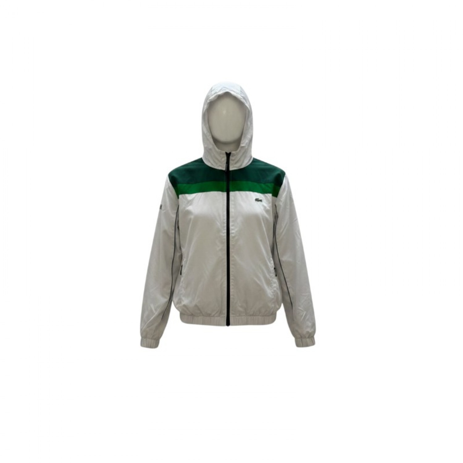 Lacoste Λευκό Αντιανεμικό με Πράσινες Λεπτομέρειες και Κουκούλα – Μέγεθος S / Pre-Owned