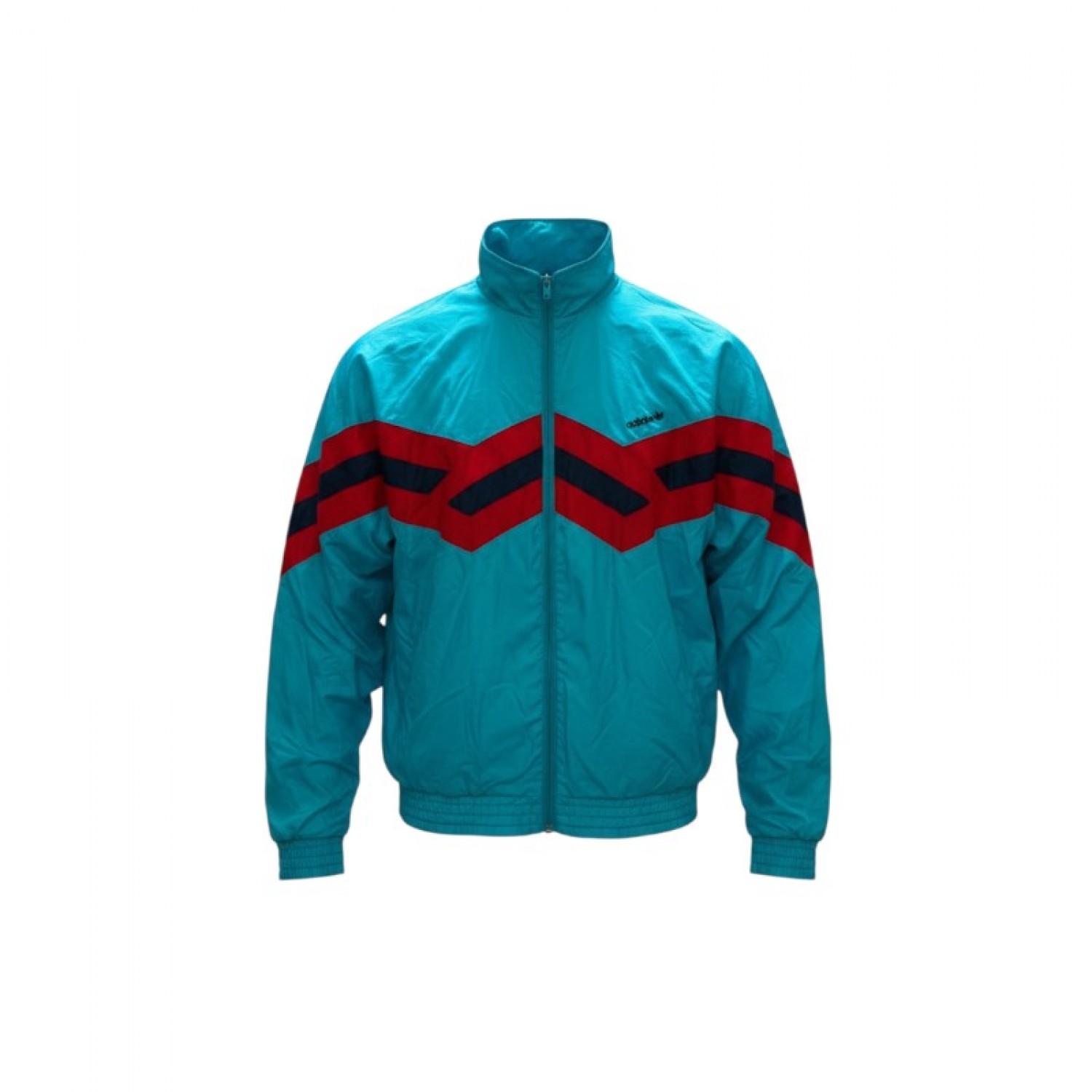 Adidas Vintage Τιρκουάζ Αντιανεμικό Track Jacket με Κόκκινα Σχέδια – Μέγεθος XL / Pre-Owned