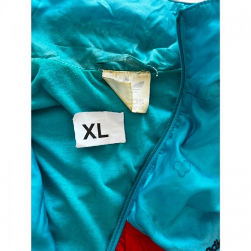 Adidas Vintage Τιρκουάζ Αντιανεμικό Track Jacket με Κόκκινα Σχέδια – Μέγεθος XL / Pre-Owned