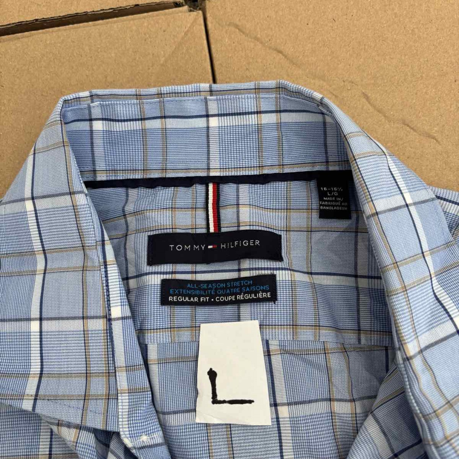 Tommy Hilfiger All-Season Stretch Γαλάζιο Καρό Κοντομάνικο Πουκάμισο – Μέγεθος L / Pre-Owned