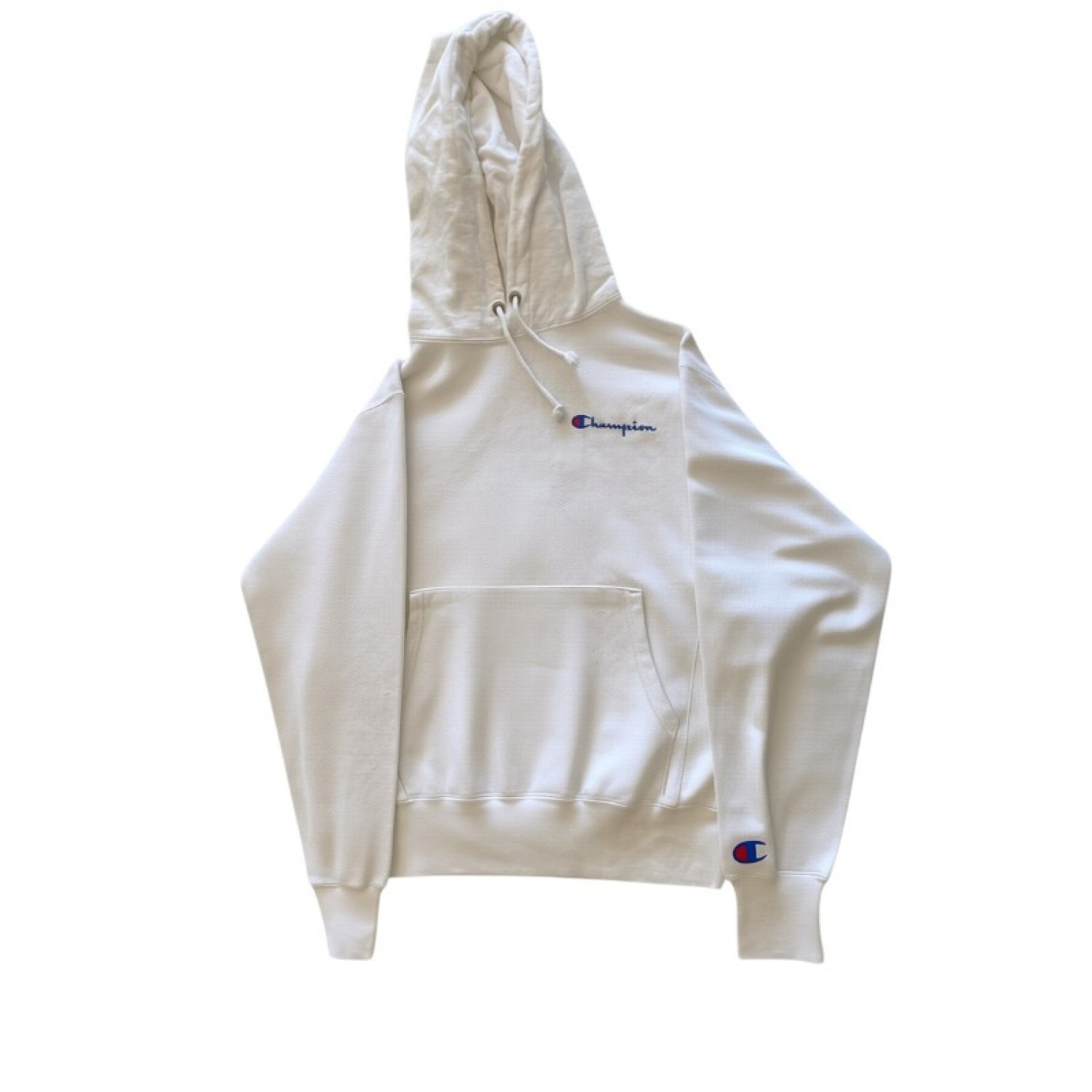 Champion Εκρού Φούτερ Hoodie με Κεντημένο Λογότυπο – Μέγεθος S / Pre-Owned