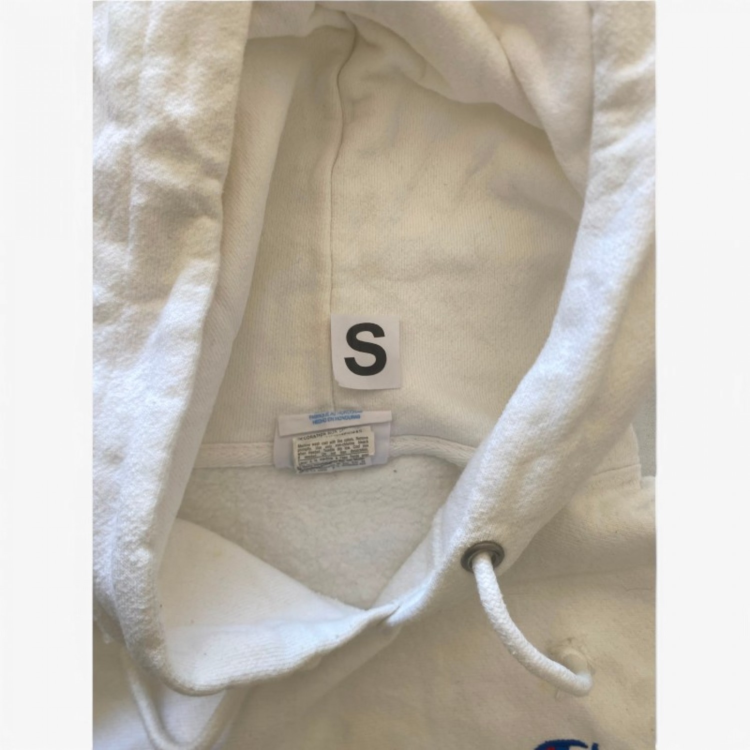Champion Εκρού Φούτερ Hoodie με Κεντημένο Λογότυπο – Μέγεθος S / Pre-Owned